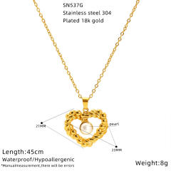 Elegant heart bow natural stone pearl inlaid stainless steel necklace dainty necklace