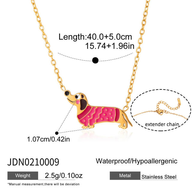 Sweet red enamel poppy stainless steel necklace bracelet set