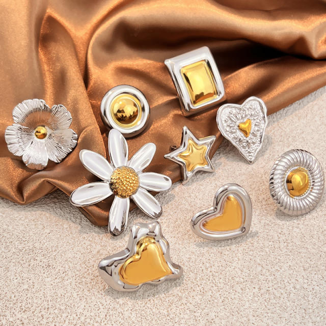 Mix color hot sale stainless steel rings heart flower rings for women