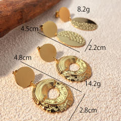Eleagnt round piece hammer pattern stainless steel earrings