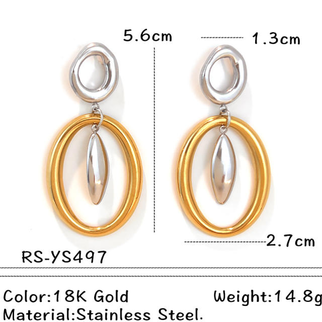 Hot sale mix color geometric heart circle stainless steel earrings