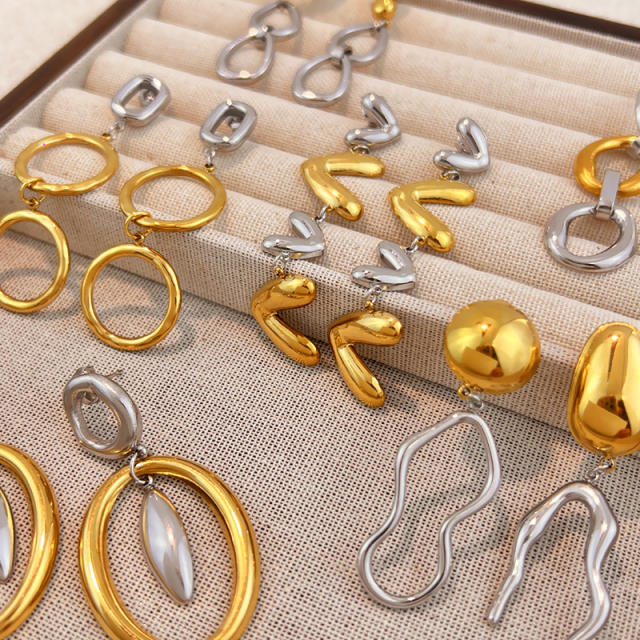 Hot sale mix color geometric heart circle stainless steel earrings