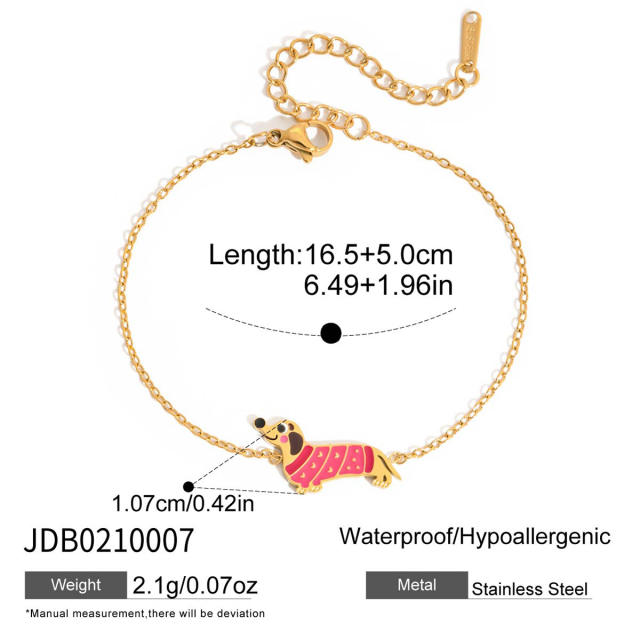 Sweet red enamel poppy stainless steel necklace bracelet set