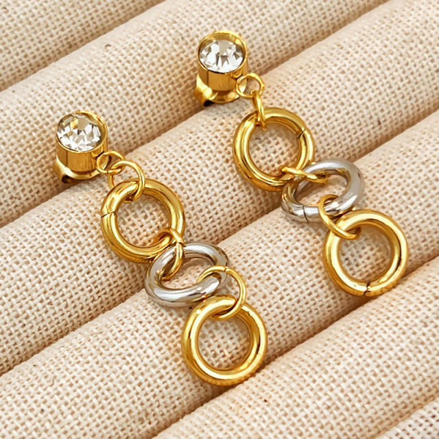 18KG unique mix color circle crescentmoon stainless steel earrings