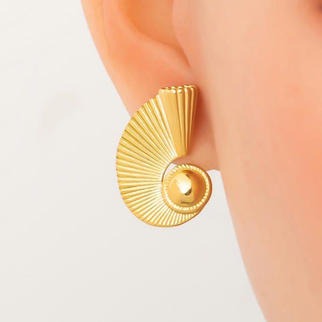 18KG wave shape stripe pattern stainless steel earrings big earrings