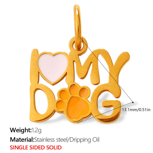 Cute pet heart-shaped dog paw print pendant stainless steel charm diy jewelry accessory
