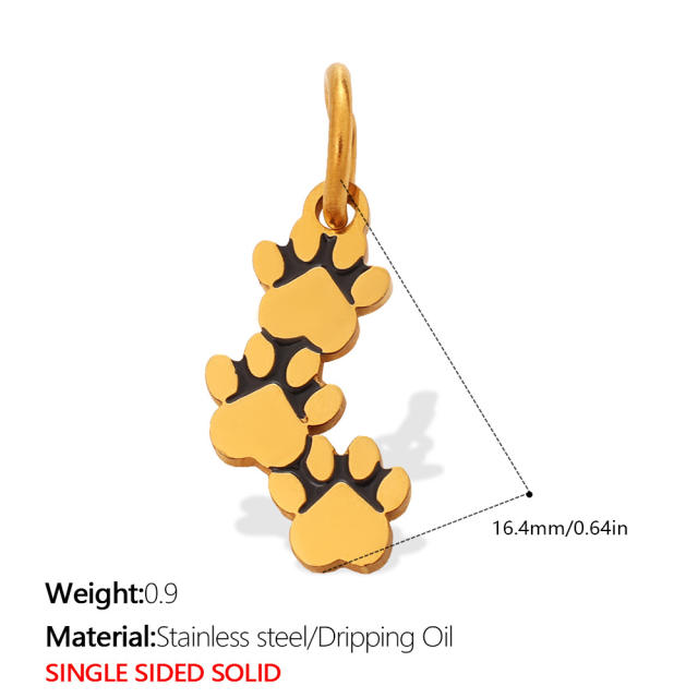 Cute pet heart-shaped dog paw print pendant stainless steel charm diy jewelry accessory