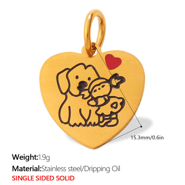 Cute pet heart-shaped dog paw print pendant stainless steel charm diy jewelry accessory