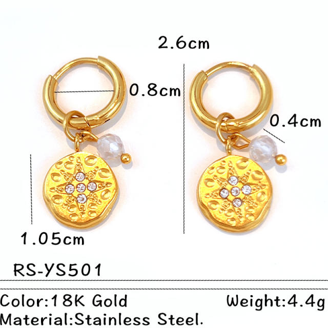 18KG unique mix color circle crescentmoon stainless steel earrings