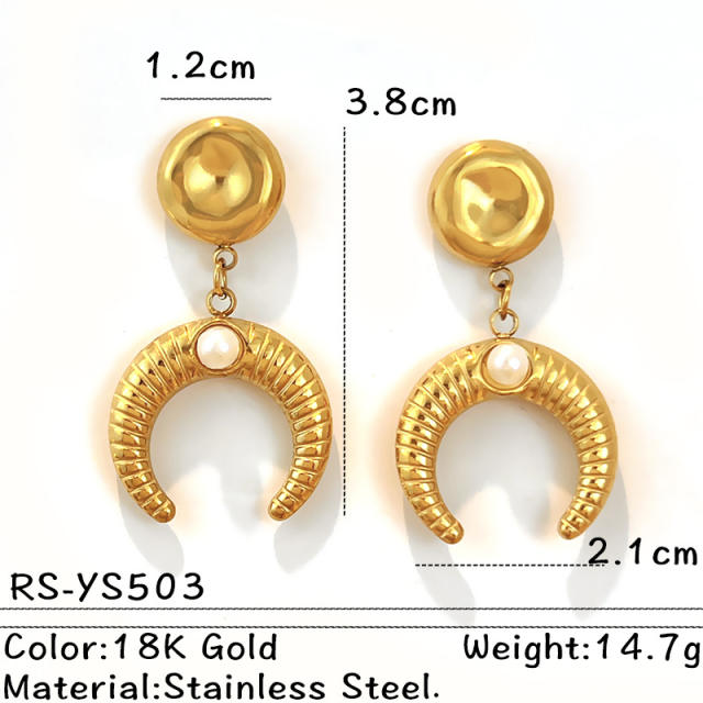18KG unique mix color circle crescentmoon stainless steel earrings
