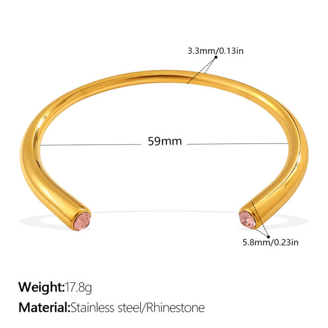 Multi-Color Gemstone Open Bracelet Minimalist Colorful Diamond stainless steel bangle bracelet
