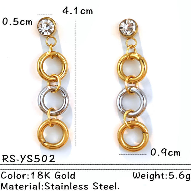 18KG unique mix color circle crescentmoon stainless steel earrings