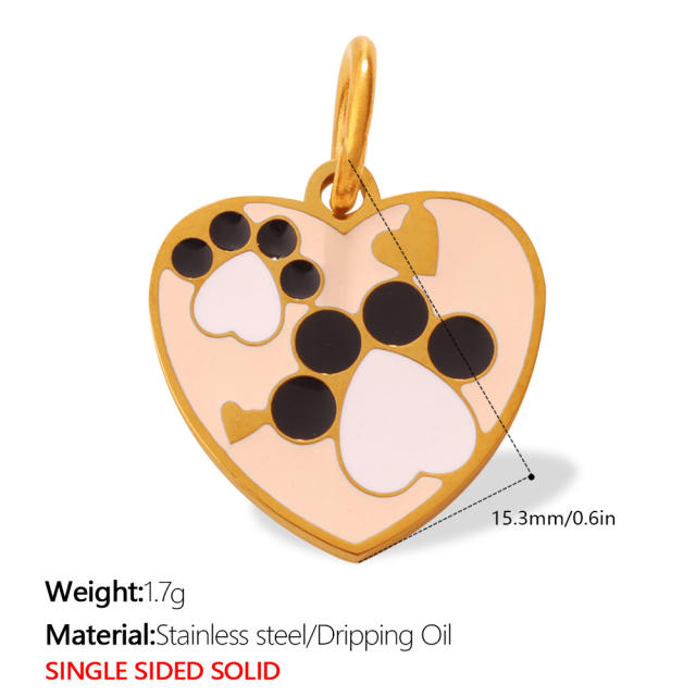 Cute pet heart-shaped dog paw print pendant stainless steel charm diy jewelry accessory
