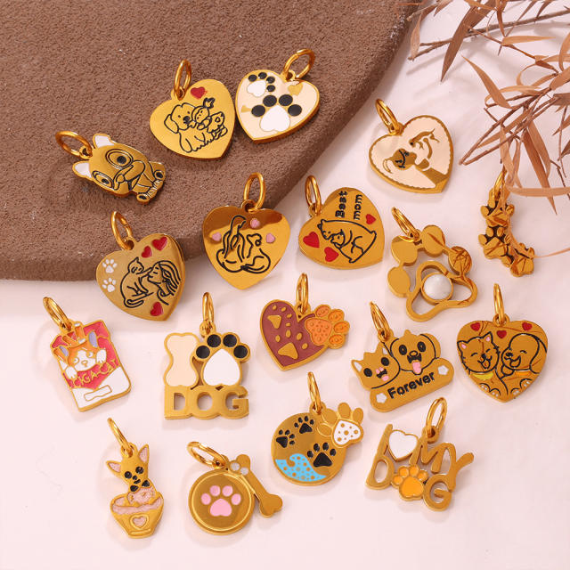 Cute pet heart-shaped dog paw print pendant stainless steel charm diy jewelry accessory