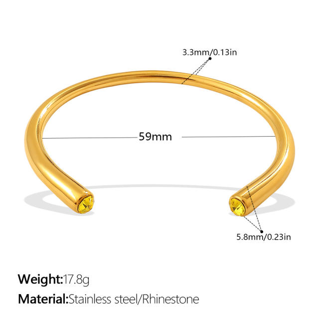 Multi-Color Gemstone Open Bracelet Minimalist Colorful Diamond stainless steel bangle bracelet