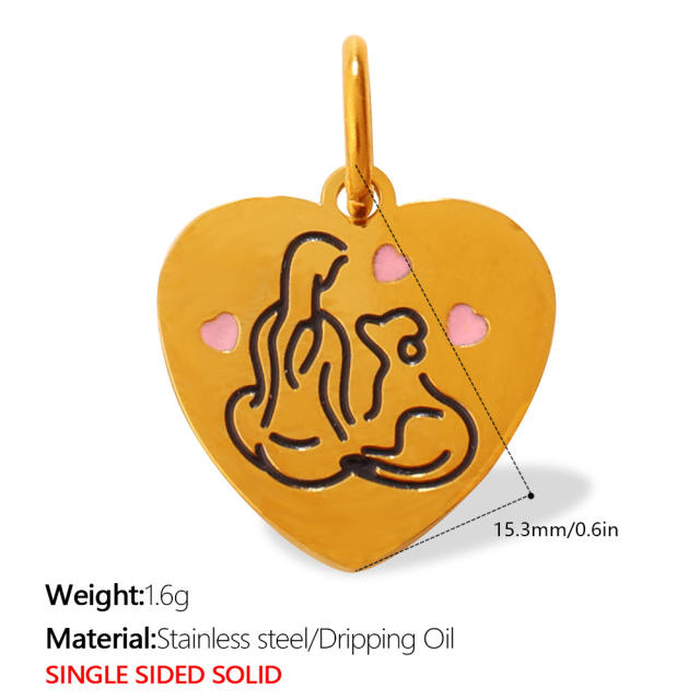 Cute pet heart-shaped dog paw print pendant stainless steel charm diy jewelry accessory
