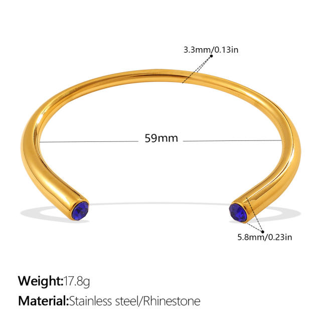 Multi-Color Gemstone Open Bracelet Minimalist Colorful Diamond stainless steel bangle bracelet