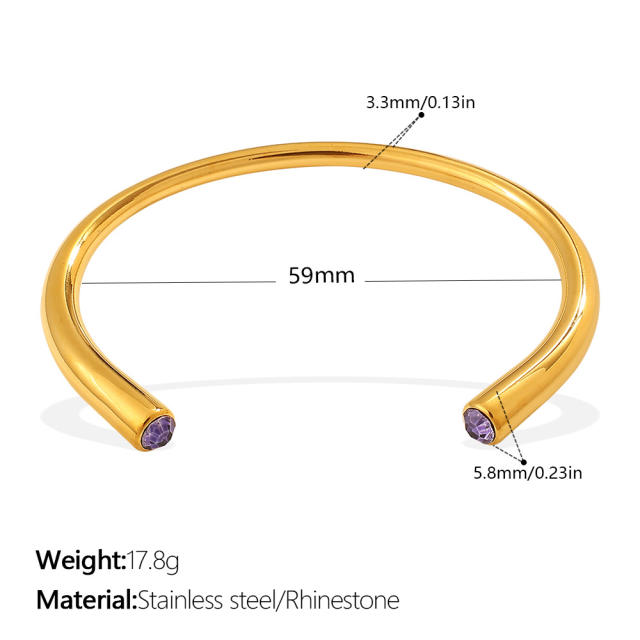 Multi-Color Gemstone Open Bracelet Minimalist Colorful Diamond stainless steel bangle bracelet