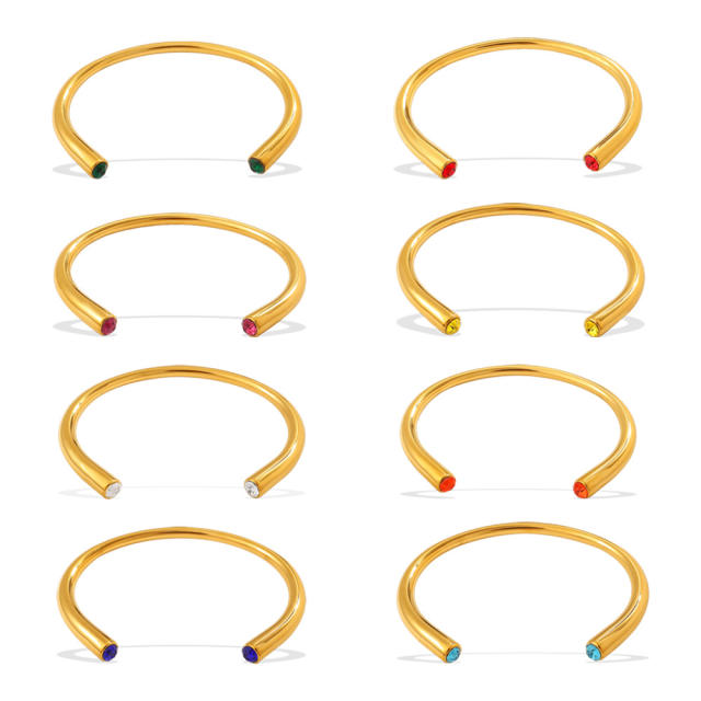 Multi-Color Gemstone Open Bracelet Minimalist Colorful Diamond stainless steel bangle bracelet