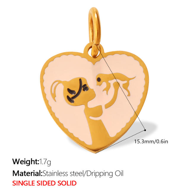 Cute pet heart-shaped dog paw print pendant stainless steel charm diy jewelry accessory