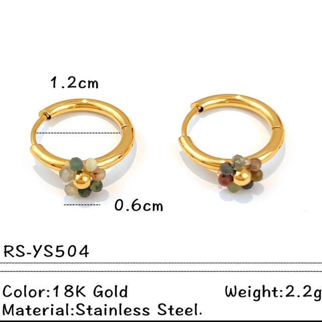 18KG unique mix color circle crescentmoon stainless steel earrings