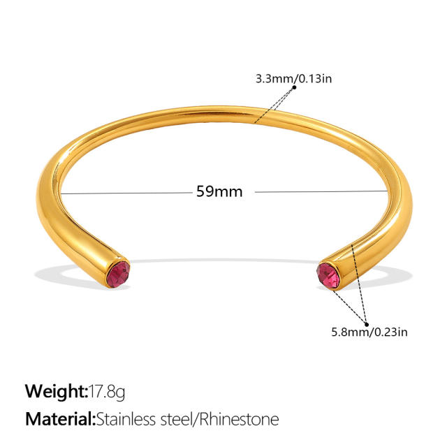 Multi-Color Gemstone Open Bracelet Minimalist Colorful Diamond stainless steel bangle bracelet