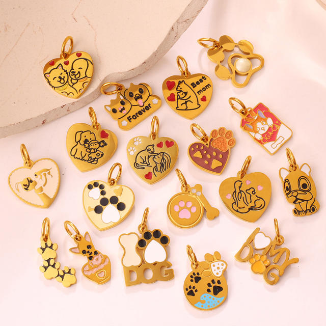 Cute pet heart-shaped dog paw print pendant stainless steel charm diy jewelry accessory