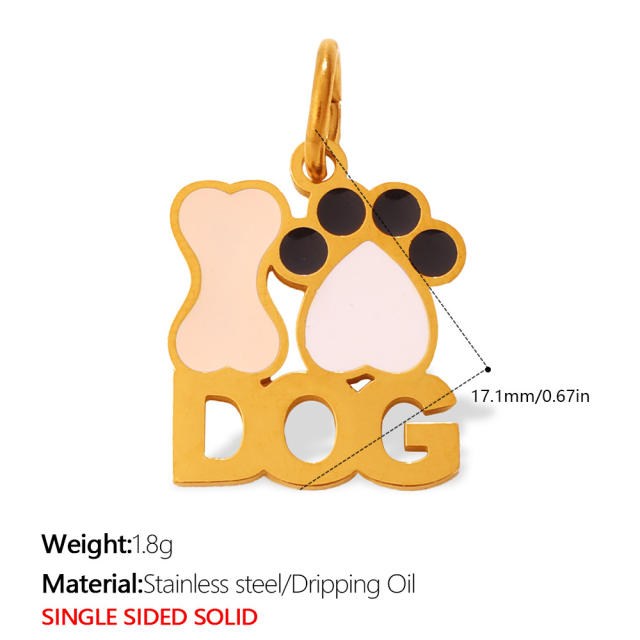 Cute pet heart-shaped dog paw print pendant stainless steel charm diy jewelry accessory