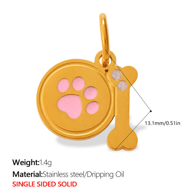 Cute pet heart-shaped dog paw print pendant stainless steel charm diy jewelry accessory
