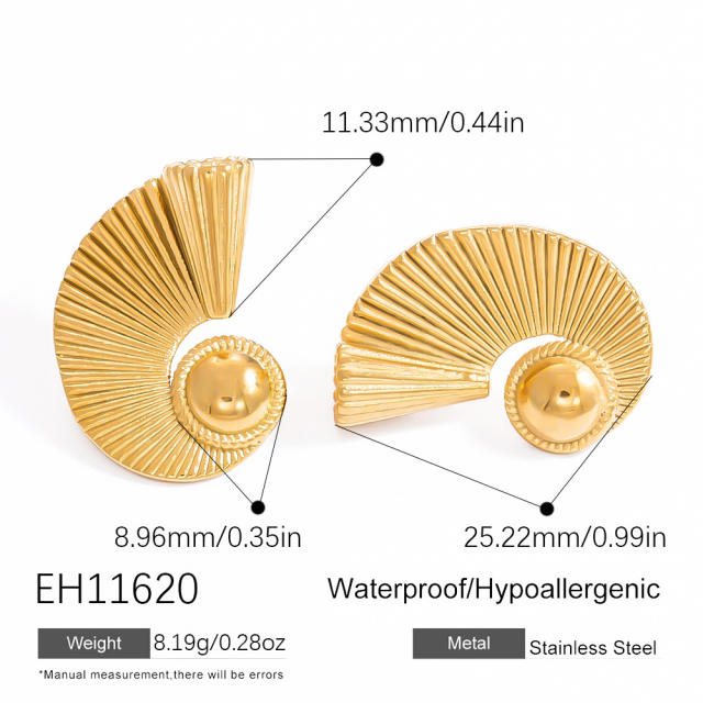 18KG wave shape stripe pattern stainless steel earrings big earrings