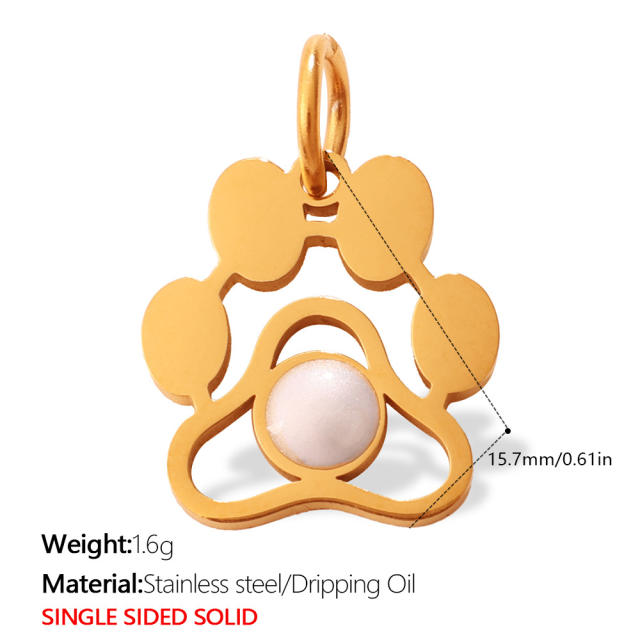 Cute pet heart-shaped dog paw print pendant stainless steel charm diy jewelry accessory