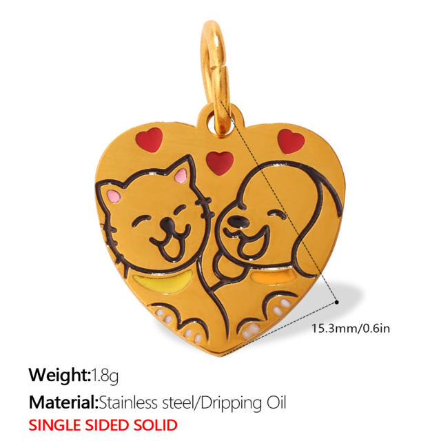 Cute pet heart-shaped dog paw print pendant stainless steel charm diy jewelry accessory