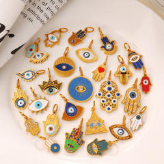 Vintage color enamel hasma hand evil eye stainless steel charm diy jewelry accessory