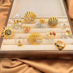 Winter jewelry color mix shell flower stainless steel rings