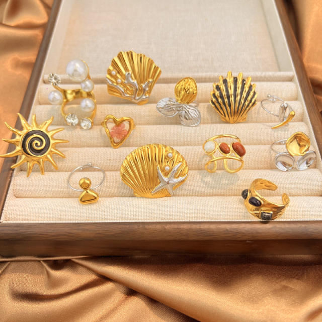 Winter jewelry color mix shell flower stainless steel rings