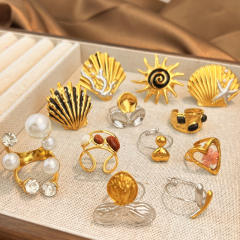 Winter jewelry color mix shell flower stainless steel rings