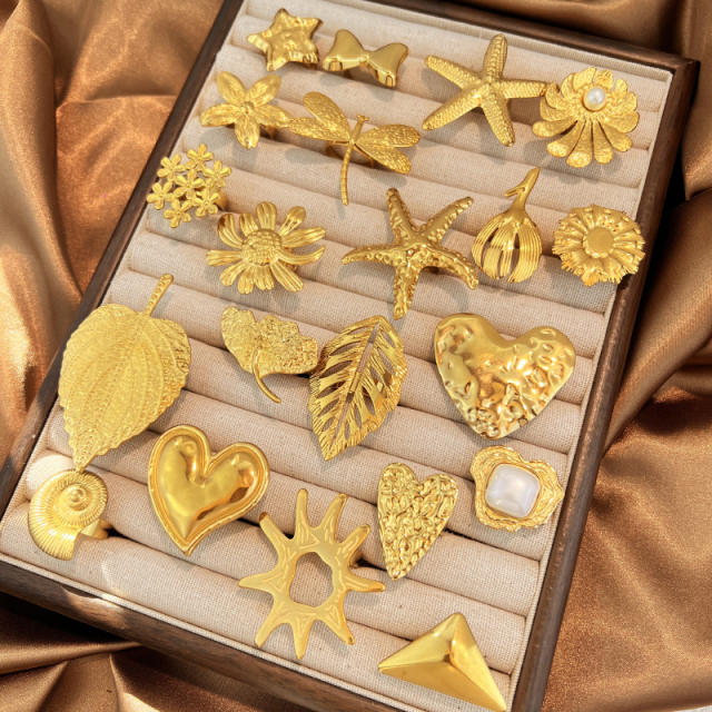 Hot sale holiday vacation flower leaf shape stainless steel rings