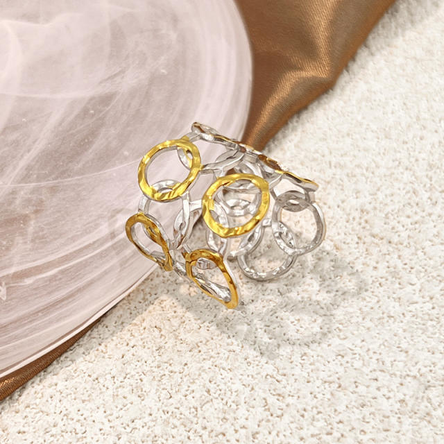Hollow out mix color stainless steel rings