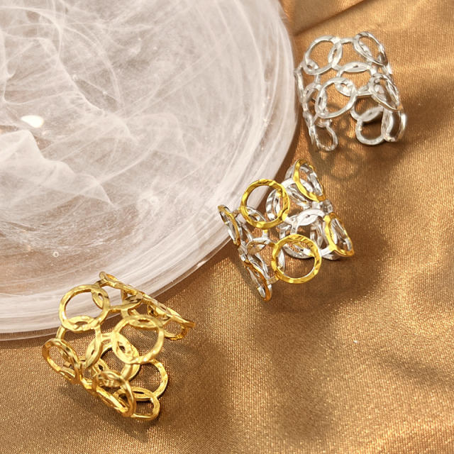 Hollow out mix color stainless steel rings