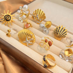 Winter jewelry color mix shell flower stainless steel rings
