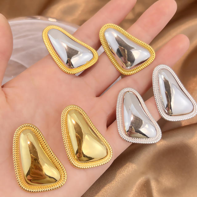 Geometric triangle shape mix color basic stainless steel earrings