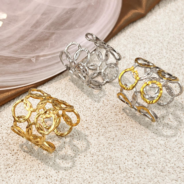 Hollow out mix color stainless steel rings