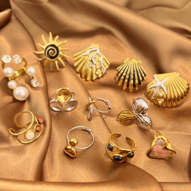Winter jewelry color mix shell flower stainless steel rings
