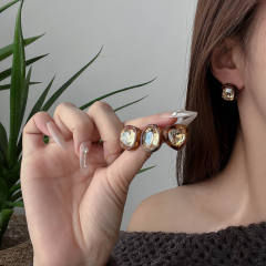 Retro Amber Zircon Geometric Earrings Collection Women's Stylish ear studs