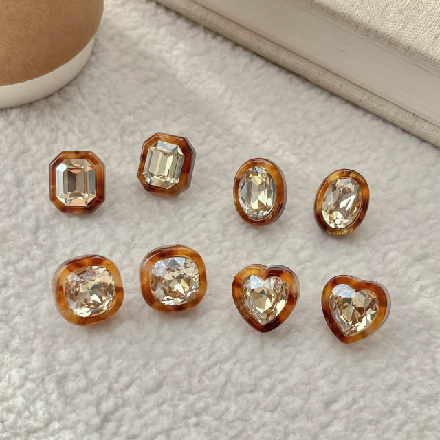 Retro Amber Zircon Geometric Earrings Collection Women's Stylish ear studs