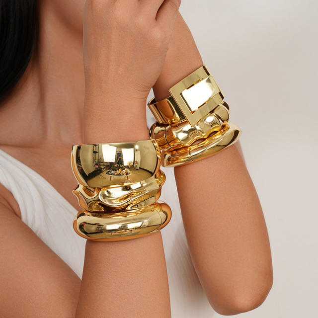 Irregular Glossy Alloy Bracelet Set Geometric Bracelet Collection Hand Jewelry Accessories