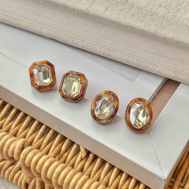 Retro Amber Zircon Geometric Earrings Collection Women's Stylish ear studs