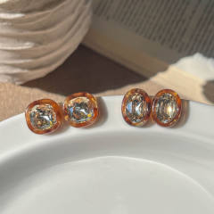 Retro Amber Zircon Geometric Earrings Collection Women's Stylish ear studs