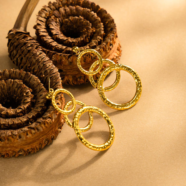 Vintage geometric circle stainless steel earrings
