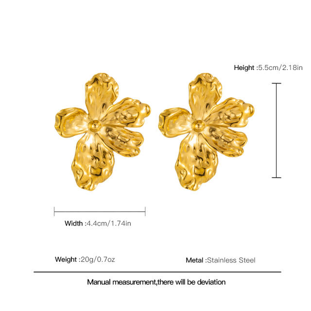 18KG gold petal flower oversize stainless steel earrings